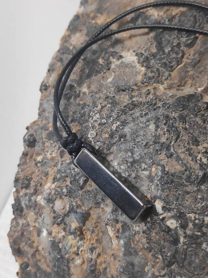 Gunmetal Bar Pendant Necklace – Stainless Steel, Adjustable Cord