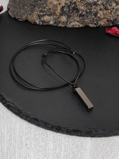 Gunmetal Bar Pendant Necklace – Stainless Steel, Adjustable Cord