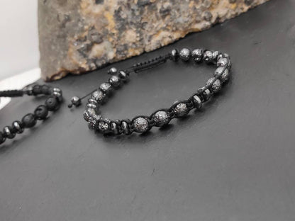 Lava Hematite beads bracelet, Black Beads Bracelet, Macrame Adjustable Beaded Bracelet Natural Gemstone,Handmade protection grounding