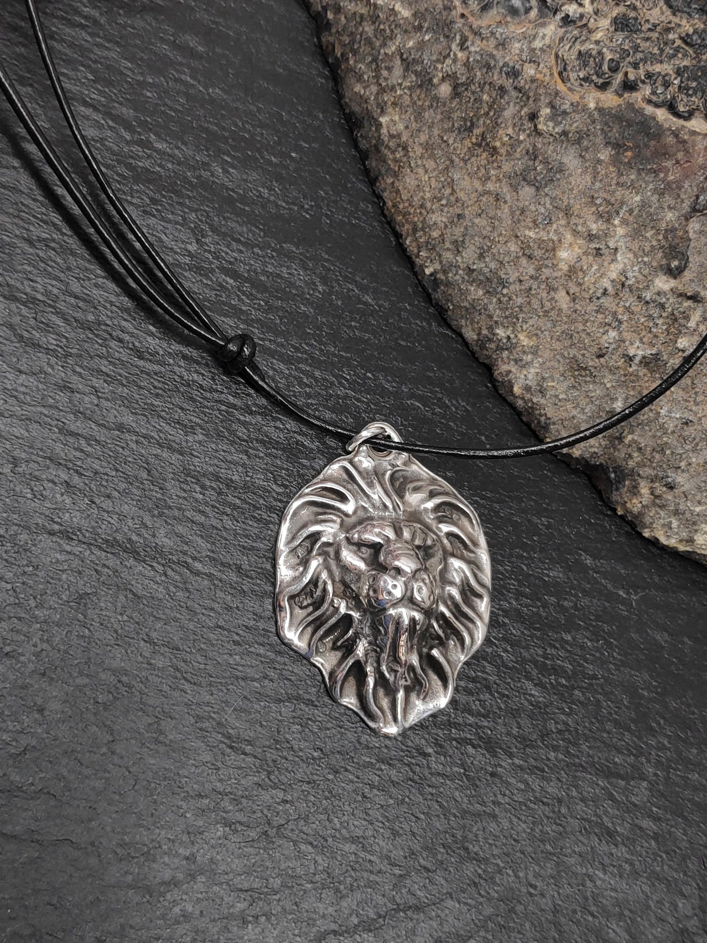 Lion head Pendant Necklace, Stainless Steal Lion Charms Necklace, Men's Pendant, Adjustable Black Cord Leather Necklace, Gift for Man
