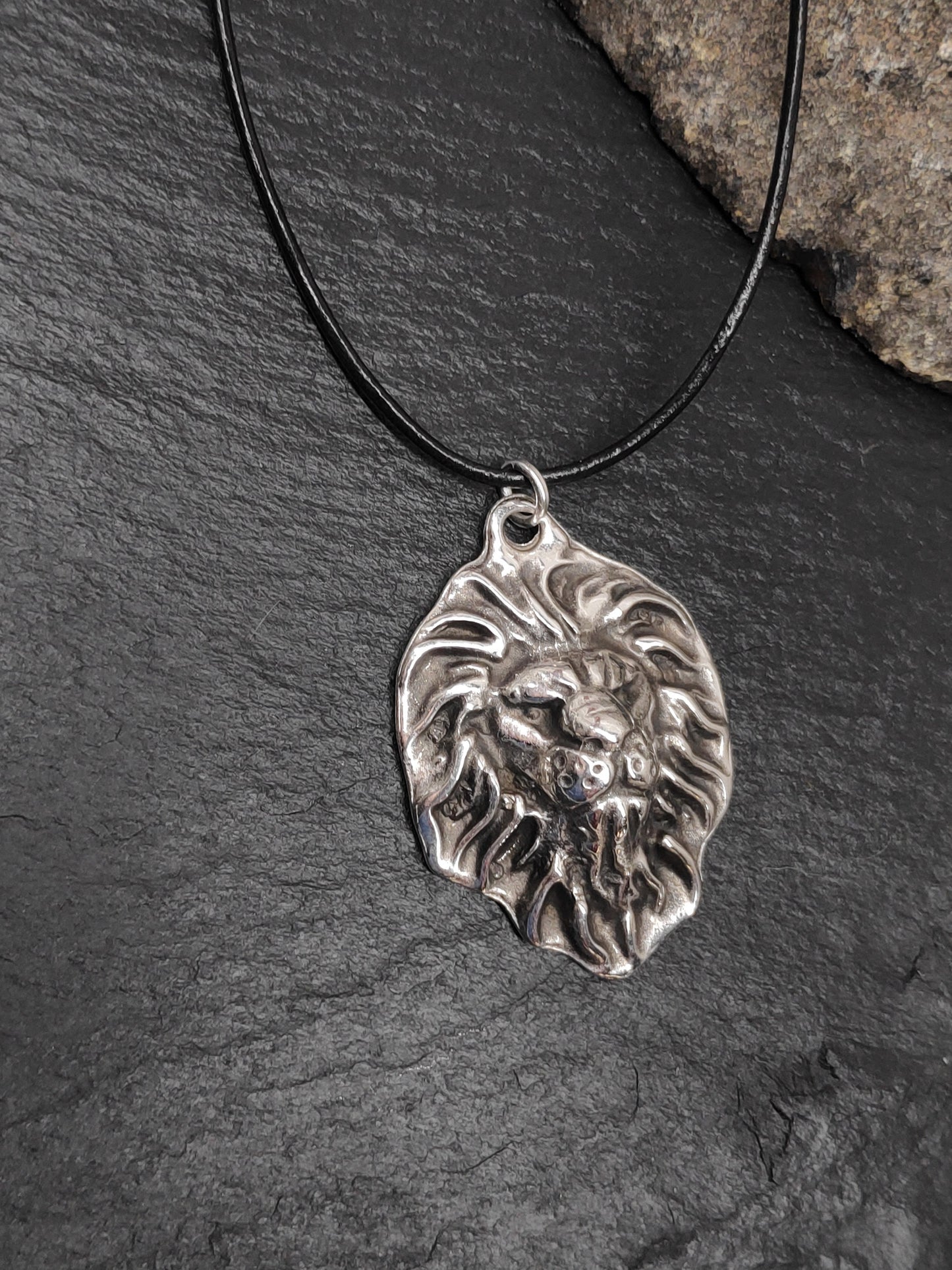 Lion head Pendant Necklace, Stainless Steal Lion Charms Necklace, Men's Pendant, Adjustable Black Cord Leather Necklace, Gift for Man