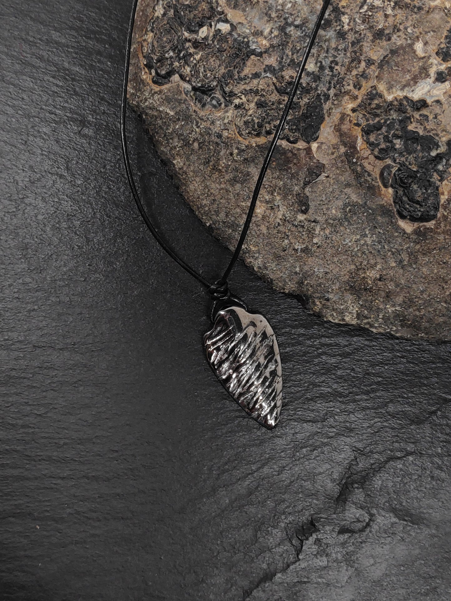 Gunmetal Arrowhead Pendant Necklace, stainless steel, adjustable leather cord, casual,rustic, handmade, gift for him, unique accessories