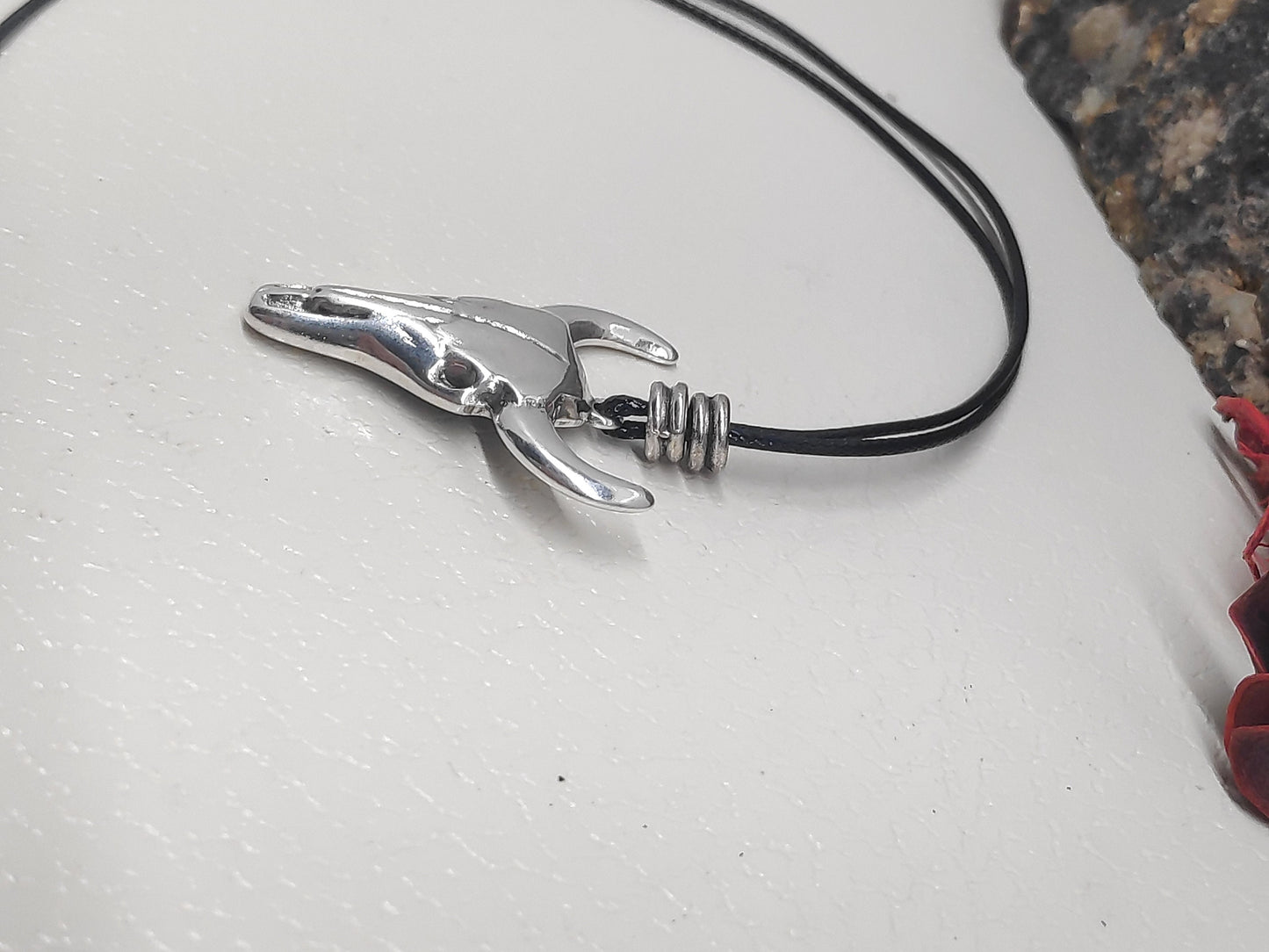 Bull Head Pendant Necklace for Men, Bull Skull Stainless Steel Pendant Men, Adjustable Black Cord Necklace, Western Pendant Necklace