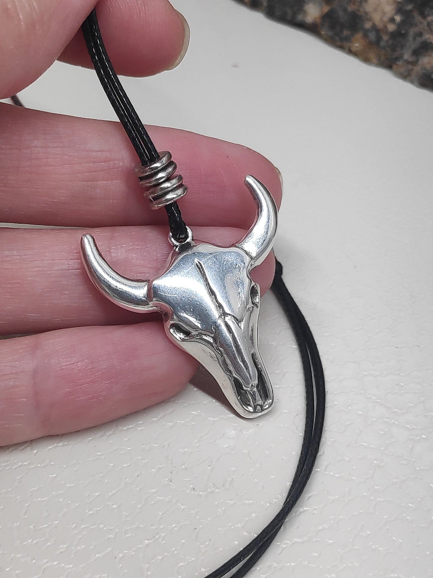 Bull Head Pendant Necklace for Men, Bull Skull Stainless Steel Pendant Men, Adjustable Black Cord Necklace, Western Pendant Necklace