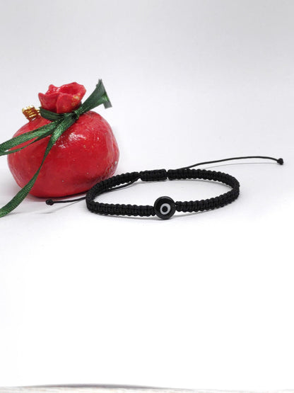 Evil eye Bracelet, Minimalist Macrame Knotted Adjustable black cord Protection Everyday Bracelet handmade