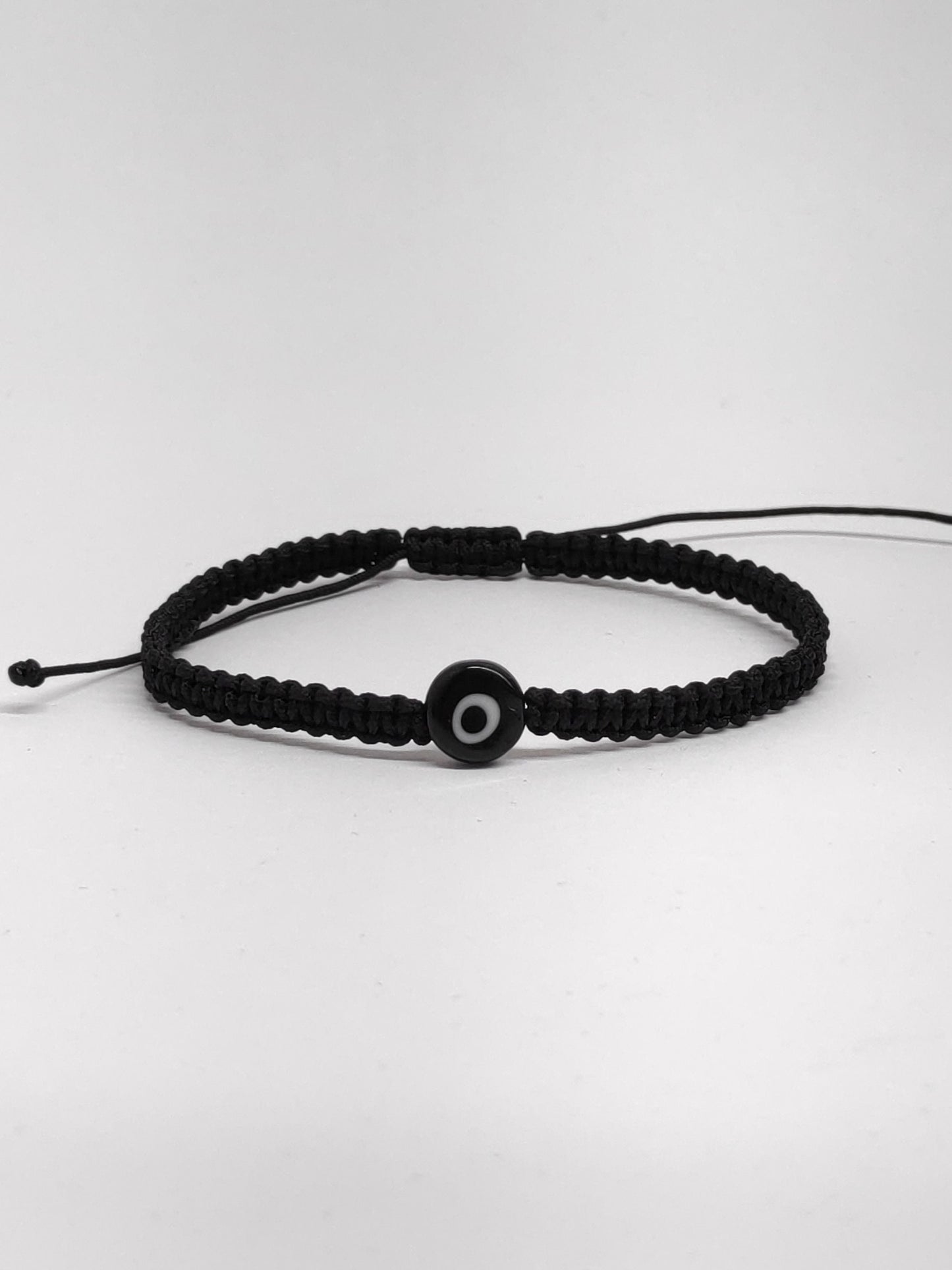 Evil eye Bracelet, Minimalist Macrame Knotted Adjustable black cord Protection Everyday Bracelet handmade