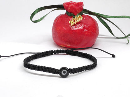 Evil eye Bracelet, Minimalist Macrame Knotted Adjustable black cord Protection Everyday Bracelet handmade