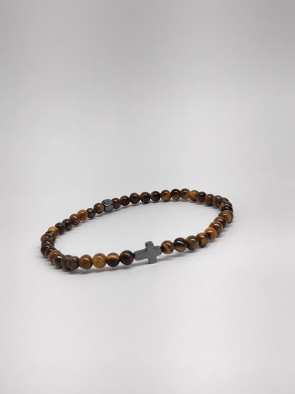 Hematite Cubes, Tiger eye beaded Stretch Bracelet Men, Natural Gemstone Balancing Energy Grounding Healing Protection Bracelet