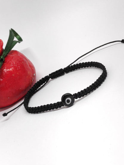 Evil eye Bracelet, Minimalist Macrame Knotted Adjustable black cord Protection Everyday Bracelet handmade