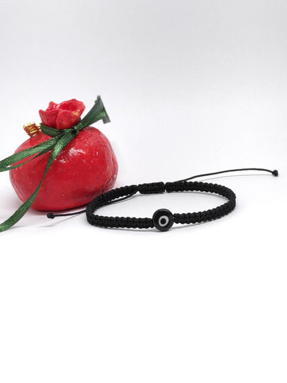 Evil eye Bracelet, Minimalist Macrame Knotted Adjustable black cord Protection Everyday Bracelet handmade