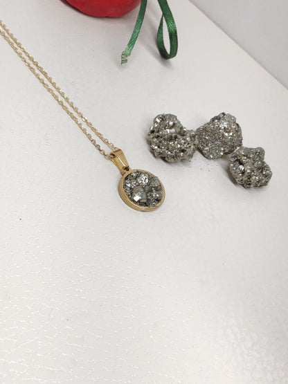 Raw Pyrite Cubes Necklace, Iron Pyrite Pendant Necklace, Wealth stone Necklace, Handmade necklace, Protection Jewellery