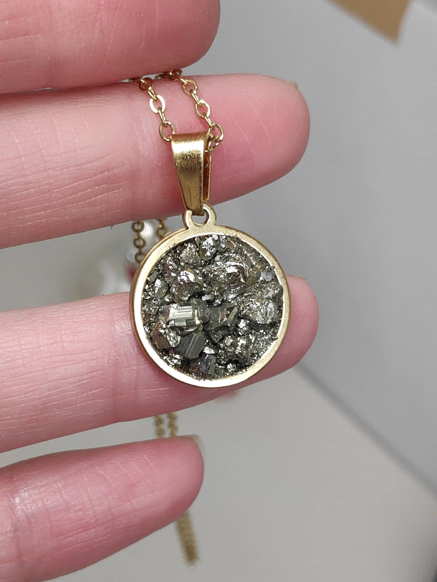 Raw Pyrite Cubes Necklace, Iron Pyrite Pendant Necklace, Wealth stone Necklace, Handmade necklace, Protection Jewellery