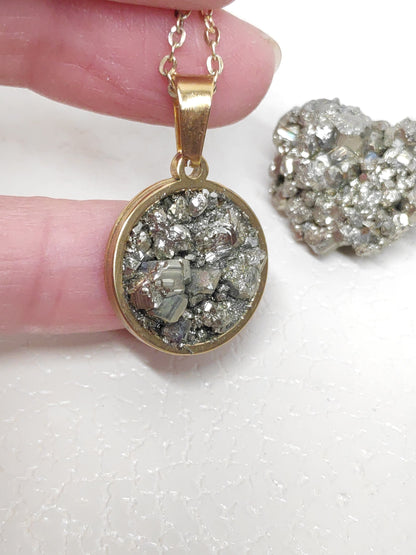 Raw Pyrite Cubes Necklace, Iron Pyrite Pendant Necklace, Wealth stone Necklace, Handmade necklace, Protection Jewellery