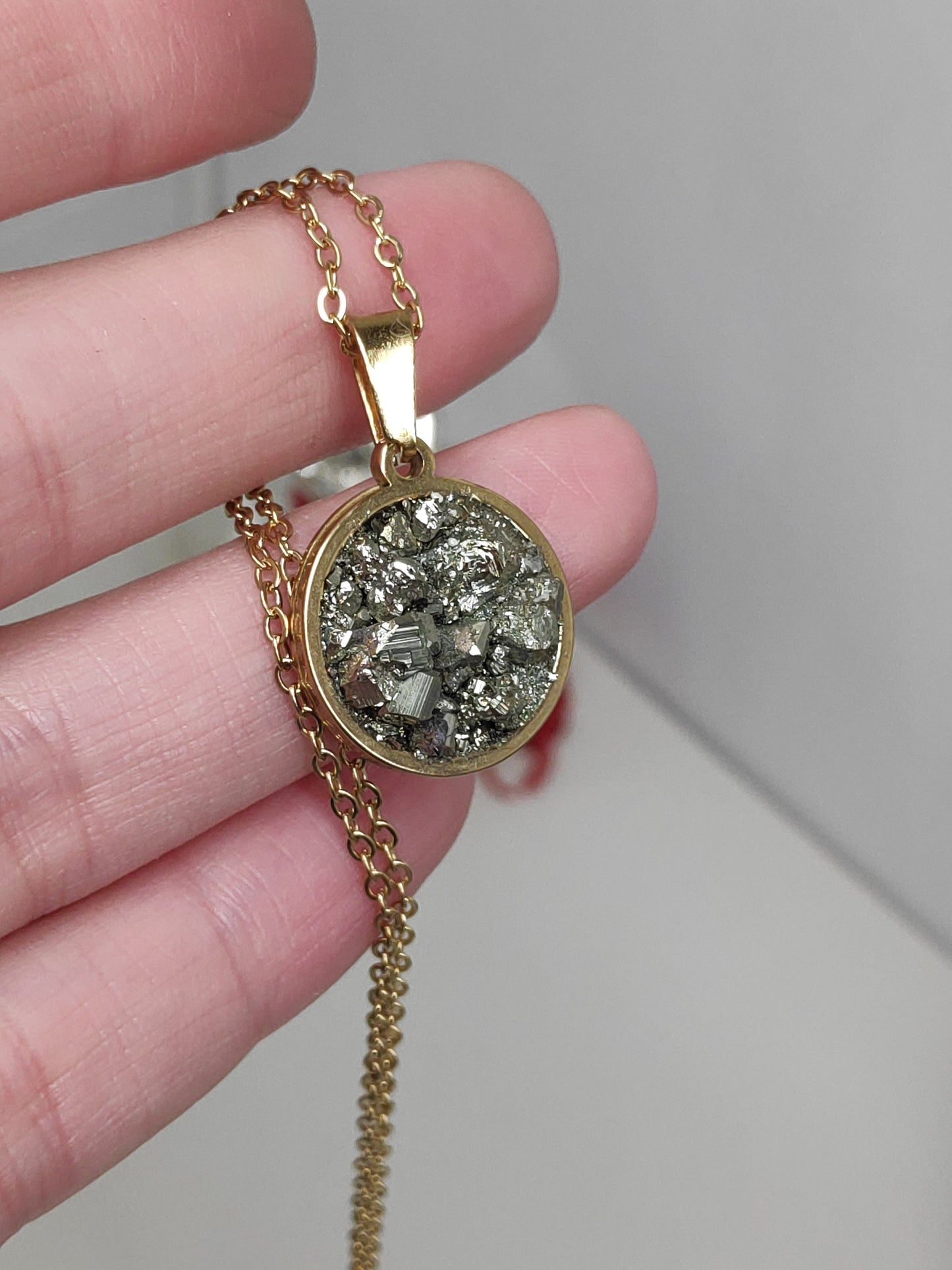 Raw Pyrite Cubes Necklace, Iron Pyrite Pendant Necklace, Wealth stone Necklace, Handmade necklace, Protection Jewellery