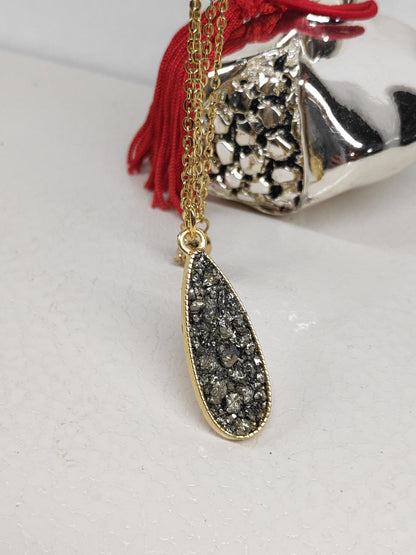 Drop pendant Raw Pyrite Cubes Necklace, Wealth stone Necklace, Handmade Protection Jewellery, Drop shape Iron Pyrite Pendant Necklace