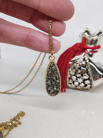 Drop pendant Raw Pyrite Cubes Necklace, Wealth stone Necklace, Handmade Protection Jewellery, Drop shape Iron Pyrite Pendant Necklace