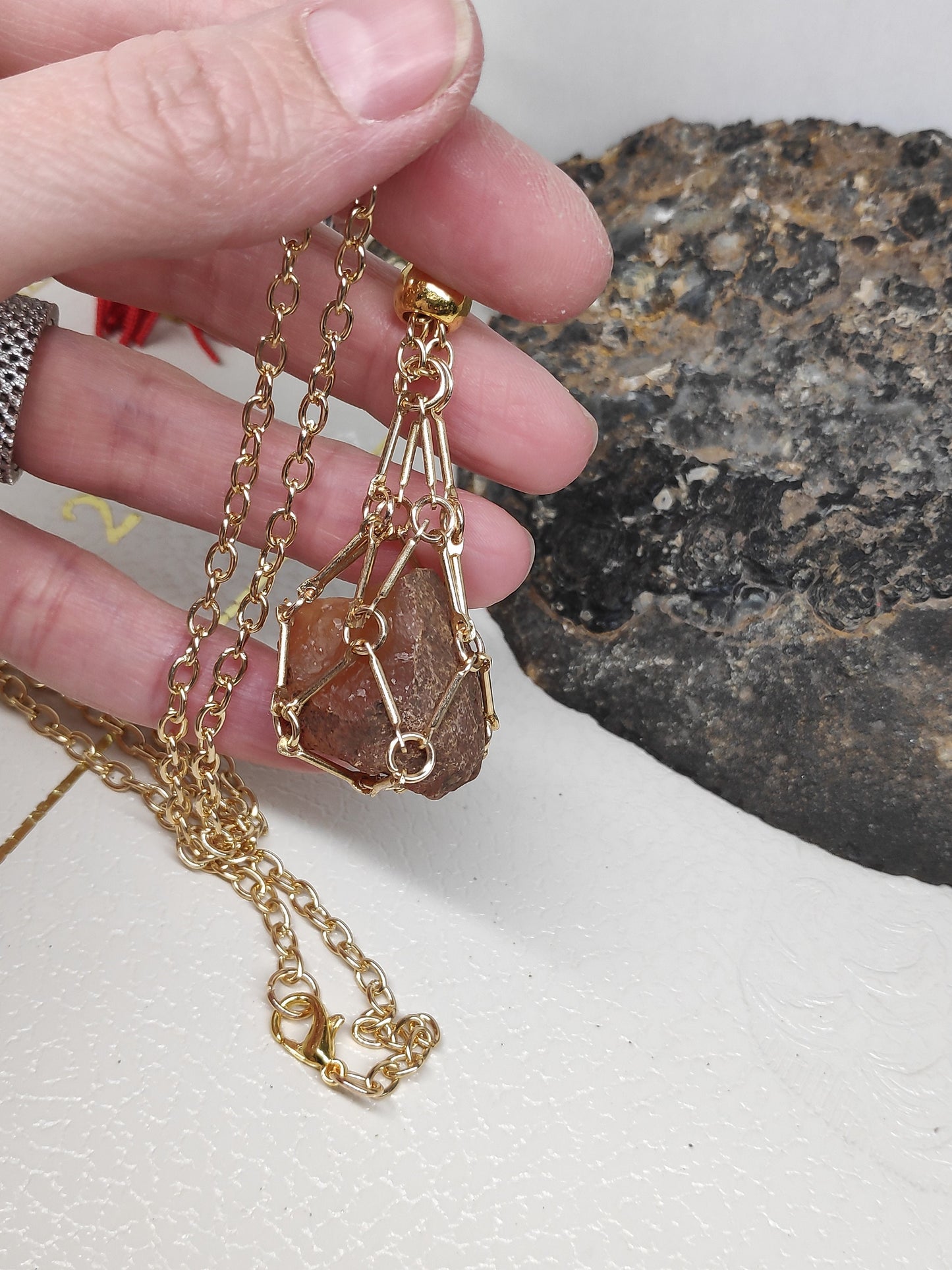Natural Raw Carnelian Necklace, Crystal Cage necklace, Crystal Holder Pendant Necklace, Carnelian Pendant, Gemstone,Protection Healing