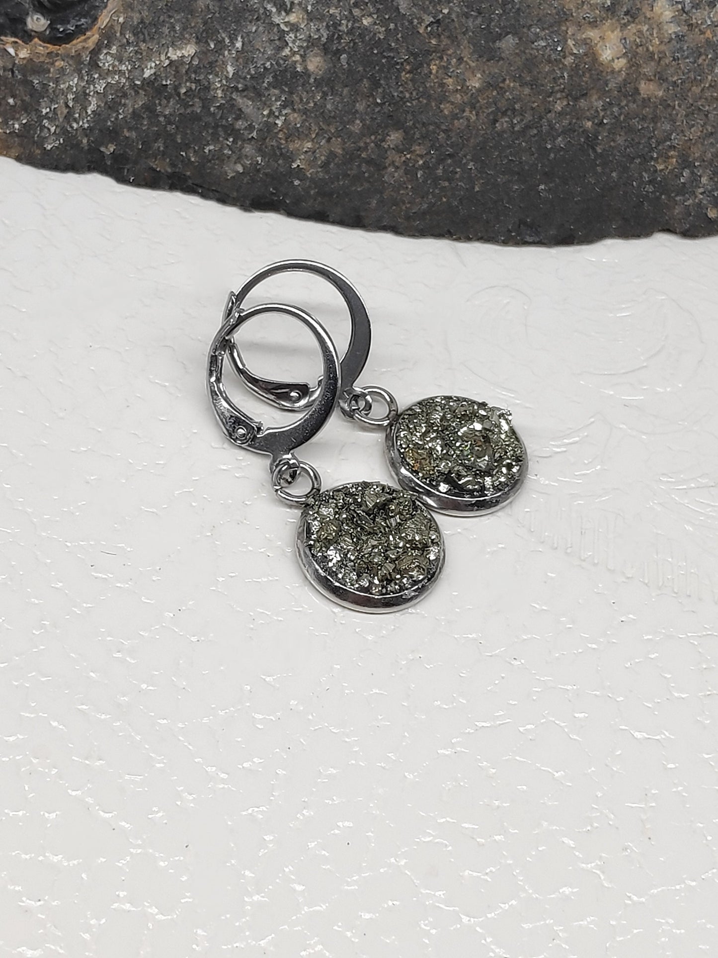 Natural Raw Iron Pyrite Cluster Cubes Earrings, Stainless steel, gold plated, Handmade Healing Protection Bohemian Trendy Dainty Elegant Gem