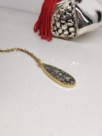 Drop pendant Raw Pyrite Cubes Necklace, Wealth stone Necklace, Handmade Protection Jewellery, Drop shape Iron Pyrite Pendant Necklace
