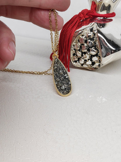 Drop pendant Raw Pyrite Cubes Necklace, Wealth stone Necklace, Handmade Protection Jewellery, Drop shape Iron Pyrite Pendant Necklace