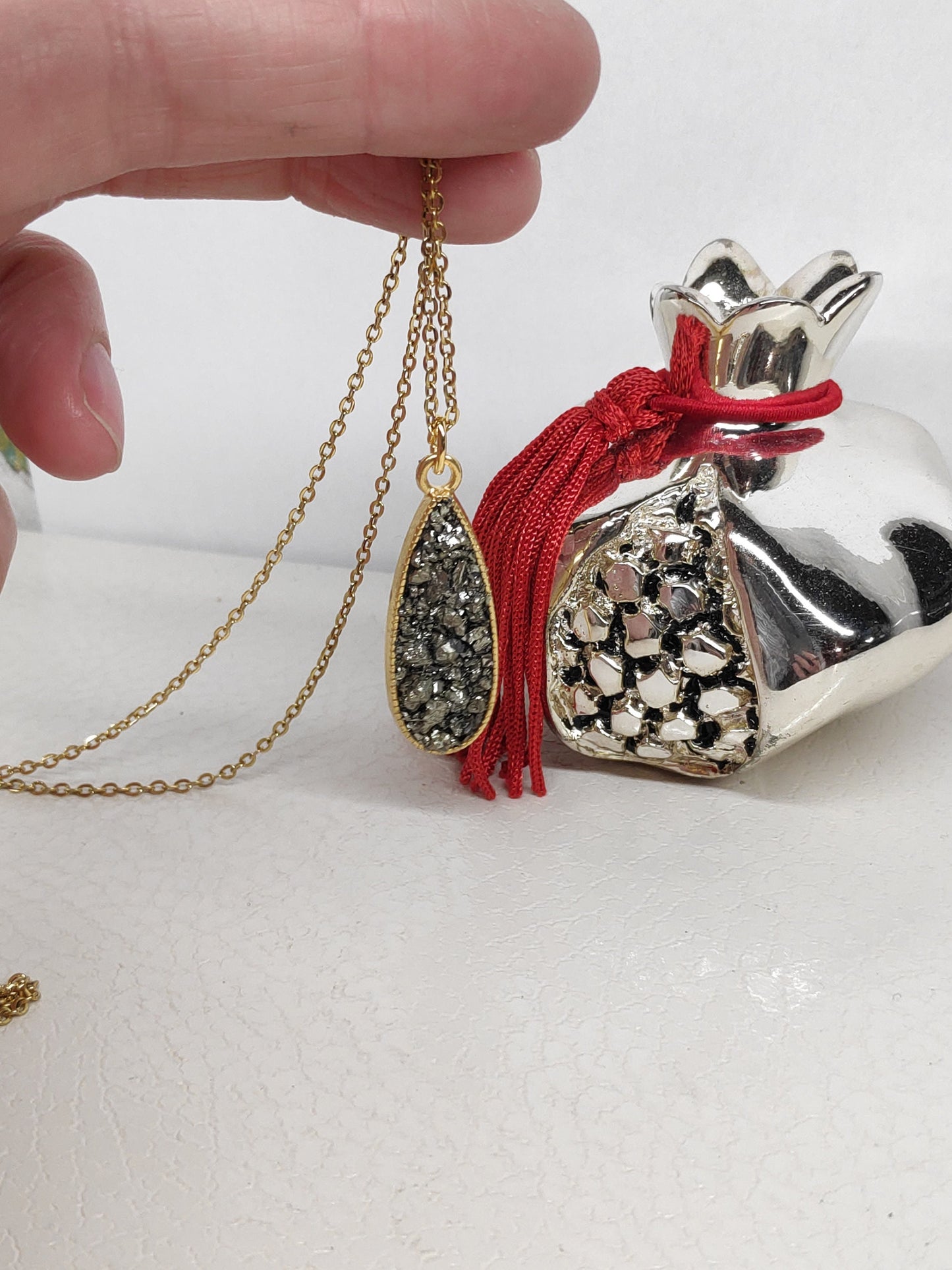 Drop pendant Raw Pyrite Cubes Necklace, Wealth stone Necklace, Handmade Protection Jewellery, Drop shape Iron Pyrite Pendant Necklace