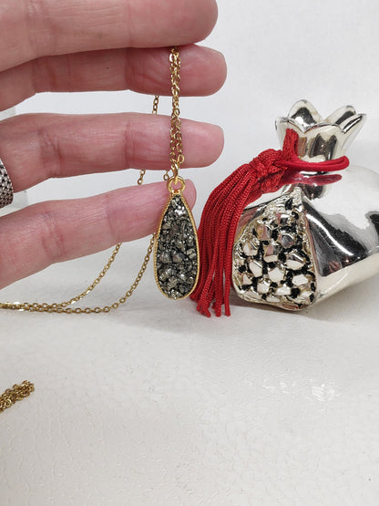 Drop pendant Raw Pyrite Cubes Necklace, Wealth stone Necklace, Handmade Protection Jewellery, Drop shape Iron Pyrite Pendant Necklace