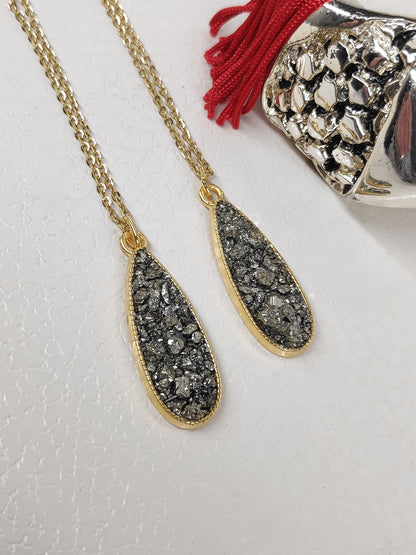 Drop pendant Raw Pyrite Cubes Necklace, Wealth stone Necklace, Handmade Protection Jewellery, Drop shape Iron Pyrite Pendant Necklace