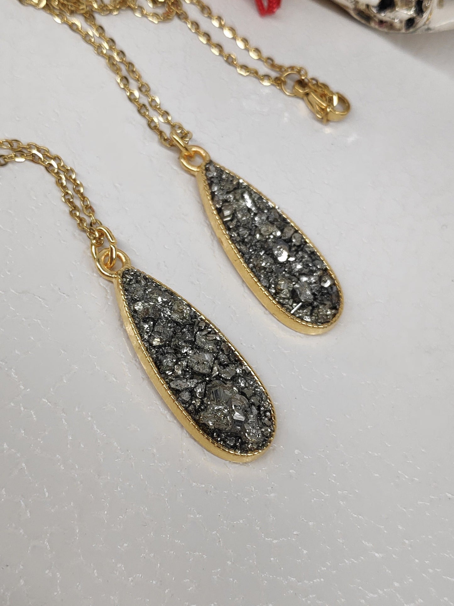 Drop pendant Raw Pyrite Cubes Necklace, Wealth stone Necklace, Handmade Protection Jewellery, Drop shape Iron Pyrite Pendant Necklace