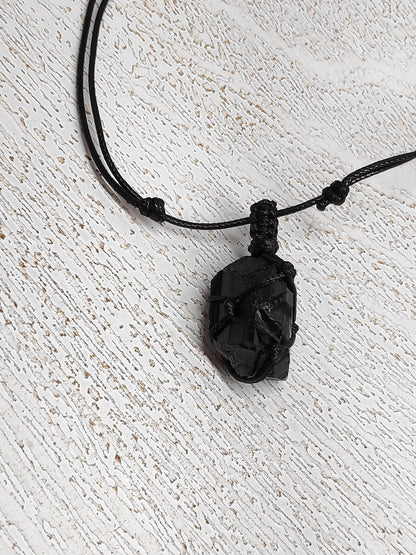 Black Tourmaline Pendant Necklace Raw Gemstone, evil eye Protection, Healing Crystal, Unisex, reiki, handmade Jewelry, Gift Idea