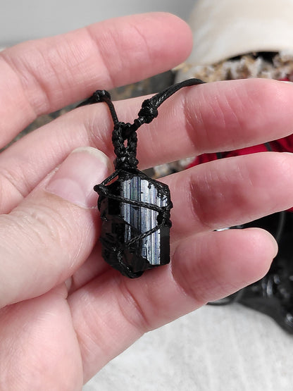 Black Tourmaline Pendant Necklace Raw Gemstone, evil eye Protection, Healing Crystal, Unisex, reiki, handmade Jewelry, Gift Idea