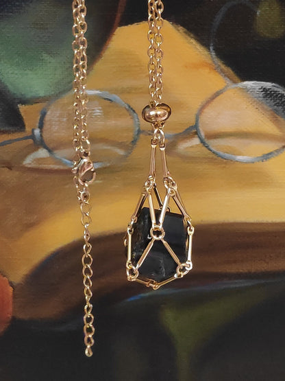 Natural Raw Tourmaline Necklace, Crystal Cage, Crystal Holder Pendant Necklace, Rough Black Tourmaline Necklace, Healing Protection Jewelry