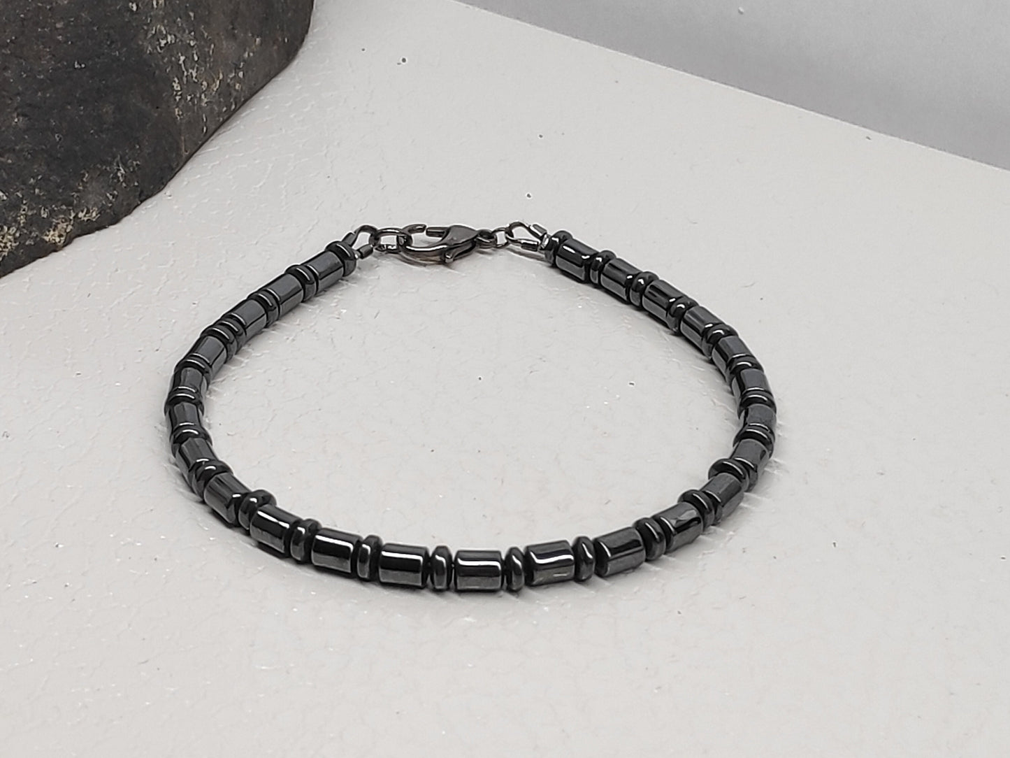 Hematite Tubes Beads Bracelet Men, Hematite bracelet Gemstone Bracelet, Healing Energy Grounding Protection Bracelet