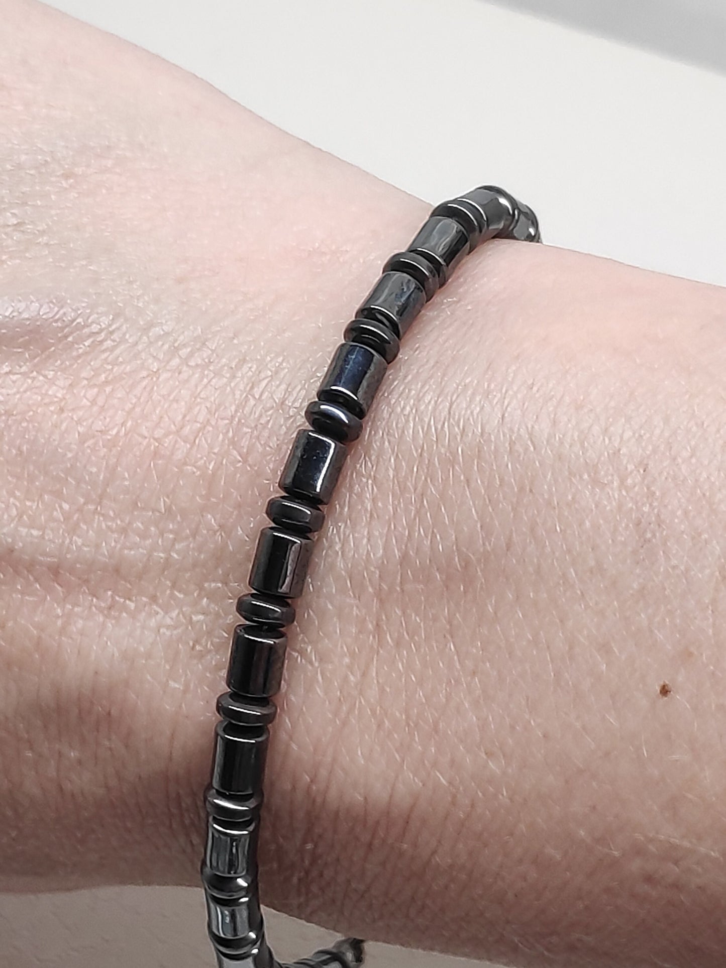 Hematite Tubes Beads Bracelet Men, Hematite bracelet Gemstone Bracelet, Healing Energy Grounding Protection Bracelet