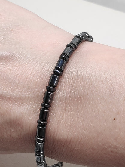 Hematite Tubes Beads Bracelet Men, Hematite bracelet Gemstone Bracelet, Healing Energy Grounding Protection Bracelet