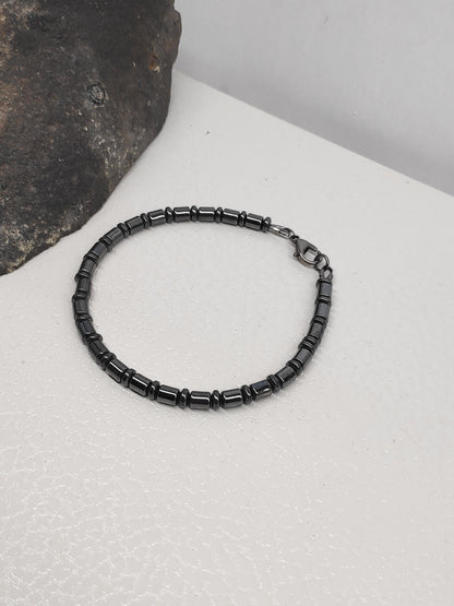 Hematite Tubes Beads Bracelet Men, Hematite bracelet Gemstone Bracelet, Healing Energy Grounding Protection Bracelet