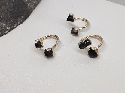 Raw Black Tourmaline adjustable ring, Reiki antique, black crystal, fashion dainty elegant women protection stone finger ring
