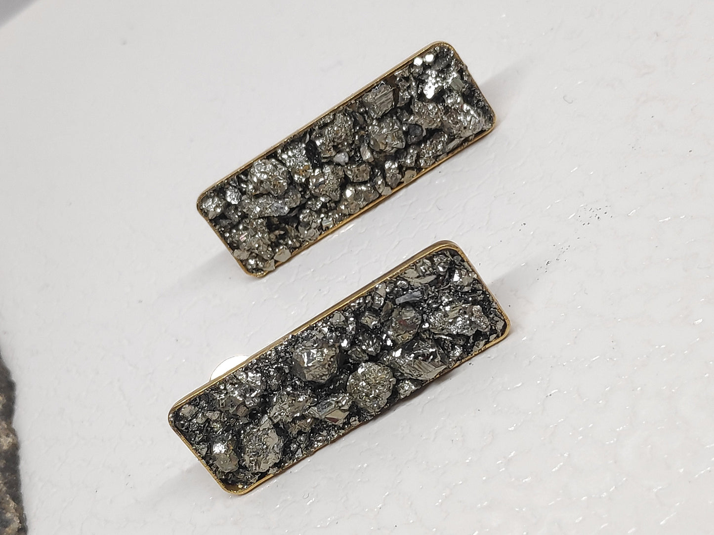 Pyrite Rectangular Studs Earrings, Wealth stone Healing Protection earrings, raw Iron Pyrite earrings, handmade, dainty, gemstone