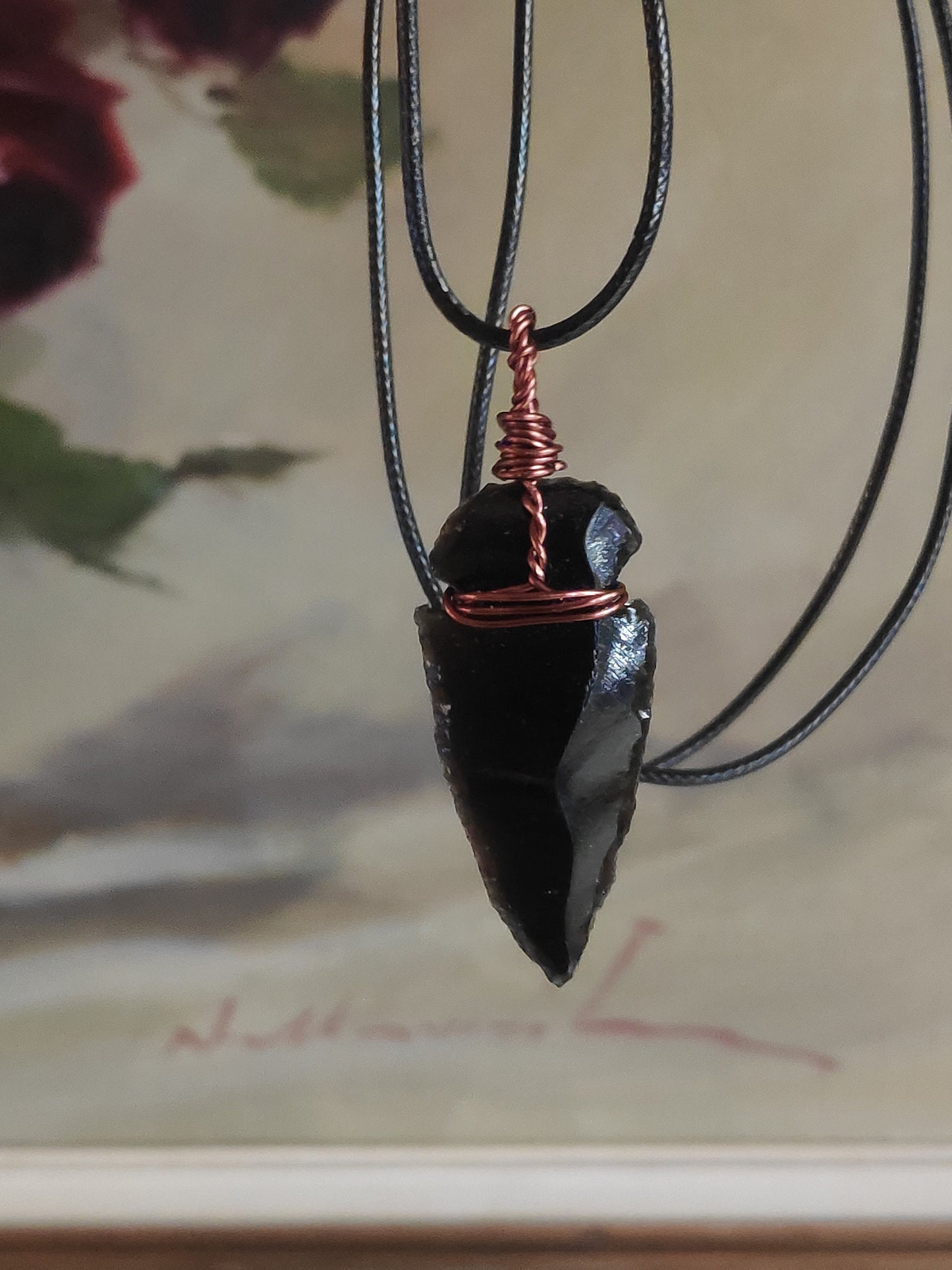 Carved Arrowhead Crystal Pendant Raw Black Obsidian Arrow Necklace Wire Wrap Stone, amulet, Energy Protection Healing
