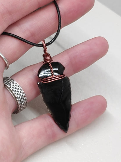 Carved Arrowhead Crystal Pendant Raw Black Obsidian Arrow Necklace Wire Wrap Stone, amulet, Energy Protection Healing