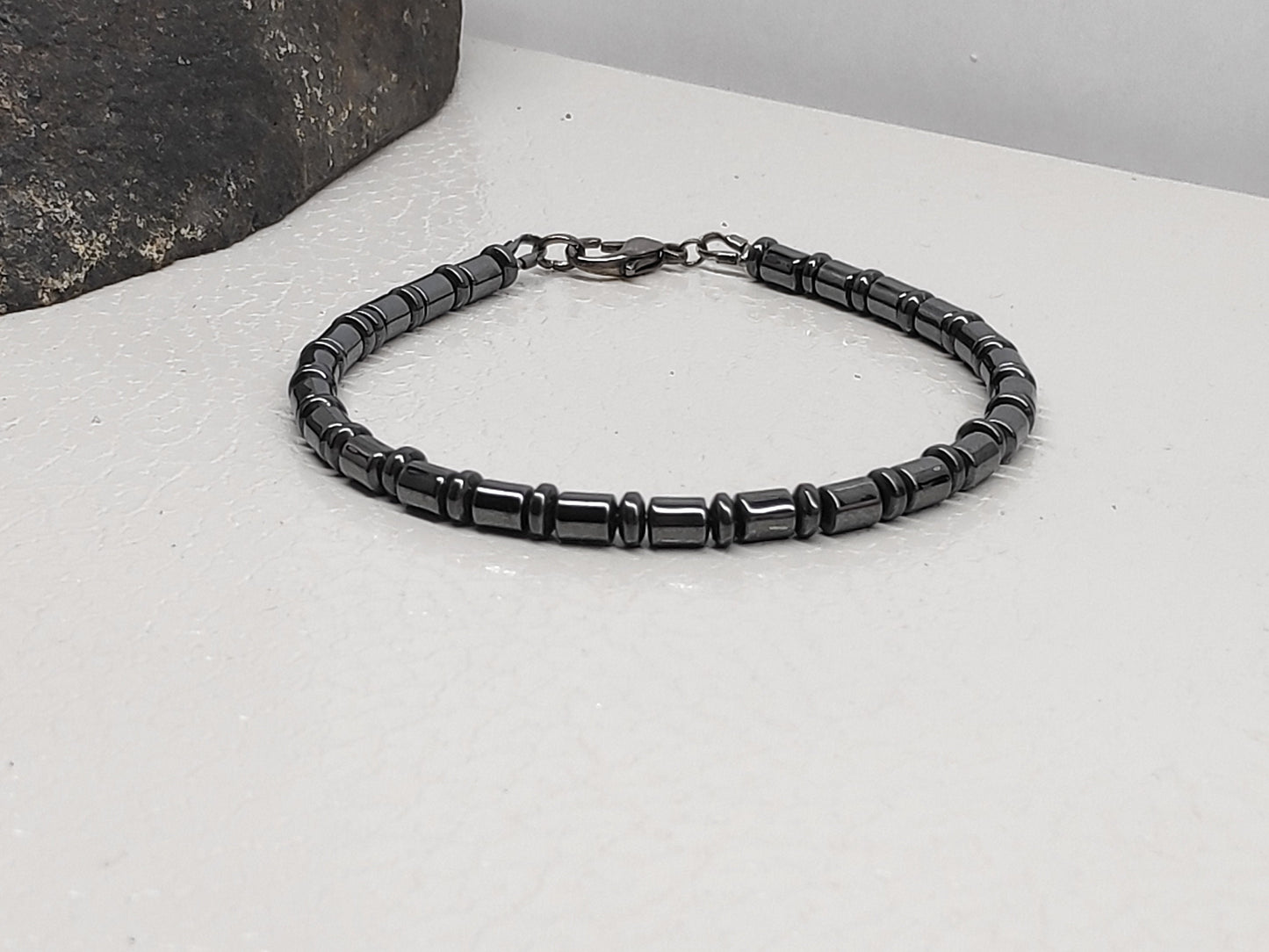 Hematite Tubes Beads Bracelet Men, Hematite bracelet Gemstone Bracelet, Healing Energy Grounding Protection Bracelet