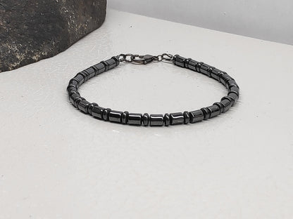 Hematite Tubes Beads Bracelet Men, Hematite bracelet Gemstone Bracelet, Healing Energy Grounding Protection Bracelet