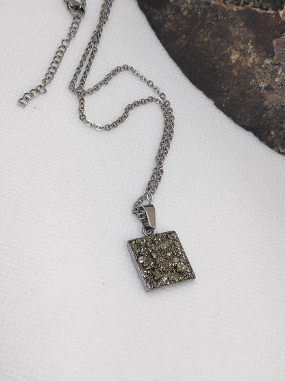 Raw Pyrite Square Pendant Chain Necklace, Wealth stone,Natural Gemstone, gorgeous necklace,Handmade Dainty Protection healing, bohemian find