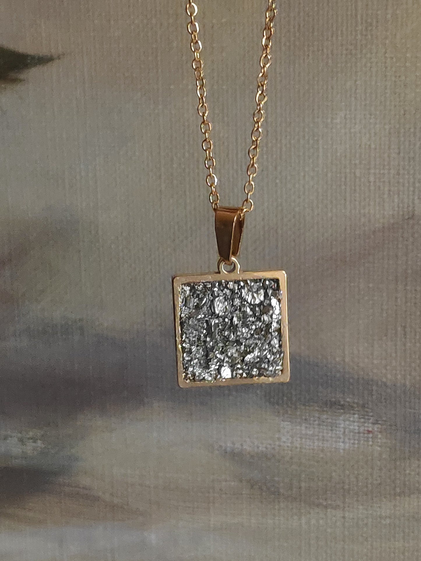 Raw Pyrite Square Pendant Chain Necklace, Wealth stone,Natural Gemstone, gorgeous necklace,Handmade Dainty Protection healing, bohemian find