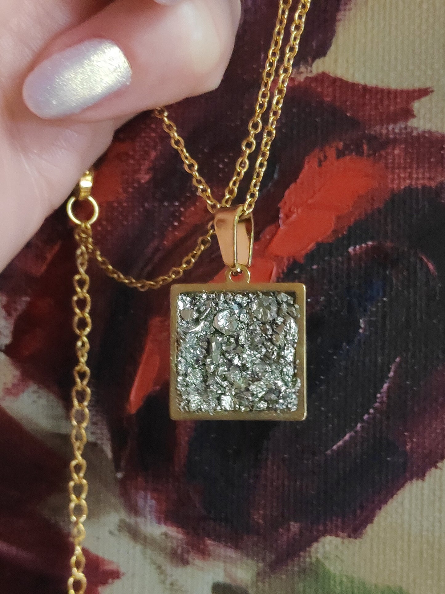 Raw Pyrite Square Pendant Chain Necklace, Wealth stone,Natural Gemstone, gorgeous necklace,Handmade Dainty Protection healing, bohemian find