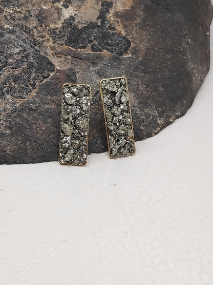 Pyrite Rectangular Studs Earrings, Wealth stone Healing Protection earrings, raw Iron Pyrite earrings, handmade, dainty, gemstone