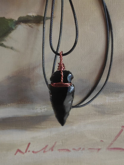 Carved Arrowhead Crystal Pendant Raw Black Obsidian Arrow Necklace Wire Wrap Stone, amulet, Energy Protection Healing