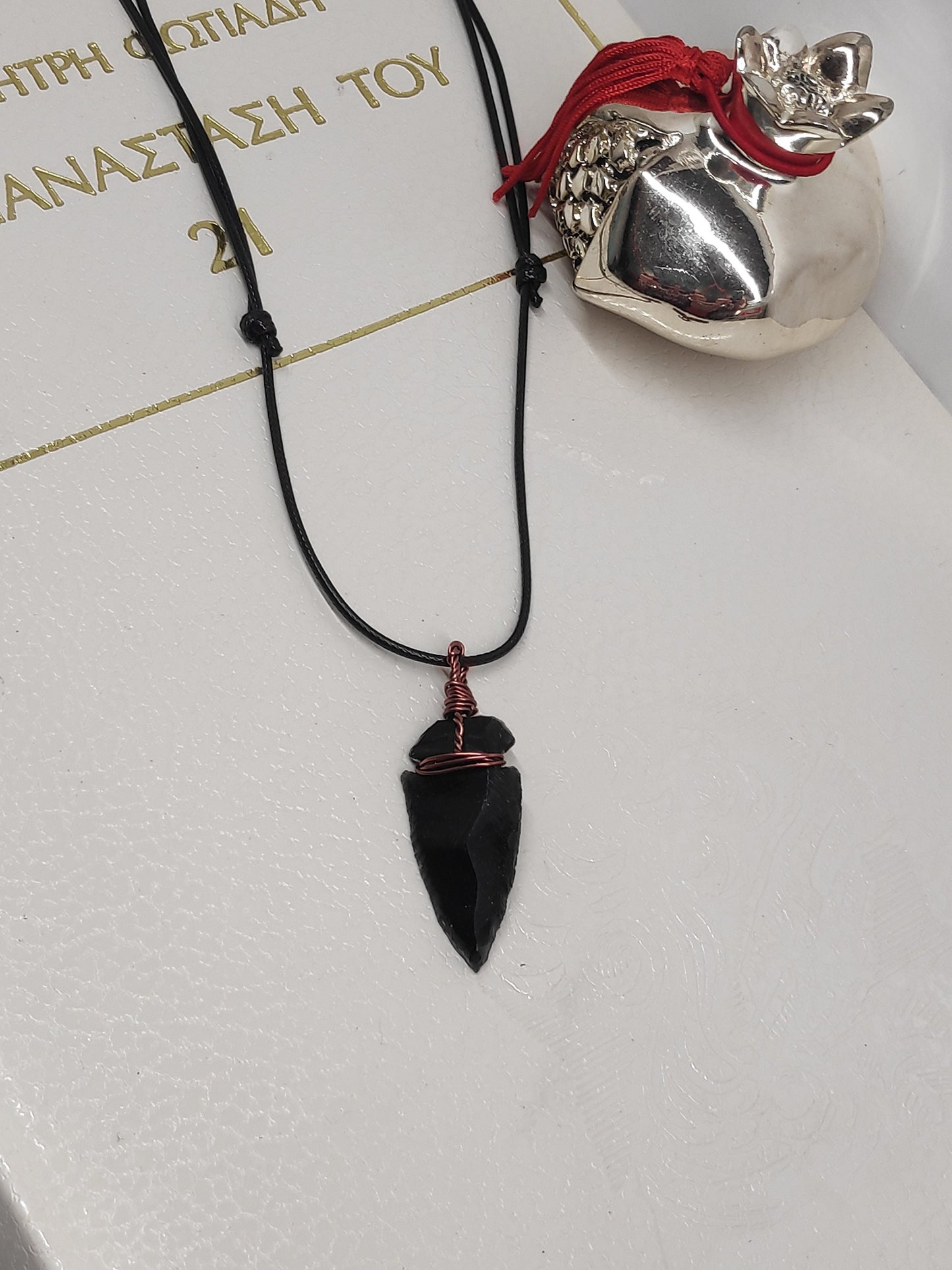 Carved Arrowhead Crystal Pendant Raw Black Obsidian Arrow Necklace Wire Wrap Stone, amulet, Energy Protection Healing