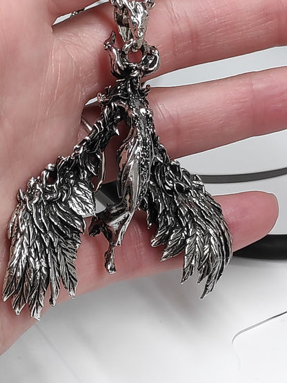 Vintage Gothic Mythological goddess, Wings angel, retro punk trendy street cool charm large Pendant Necklace for men/ women, gift for men