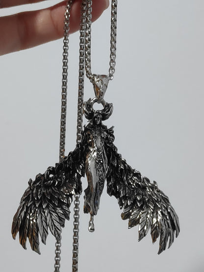 Vintage Gothic Mythological goddess, Wings angel, retro punk trendy street cool charm large Pendant Necklace for men/ women, gift for men