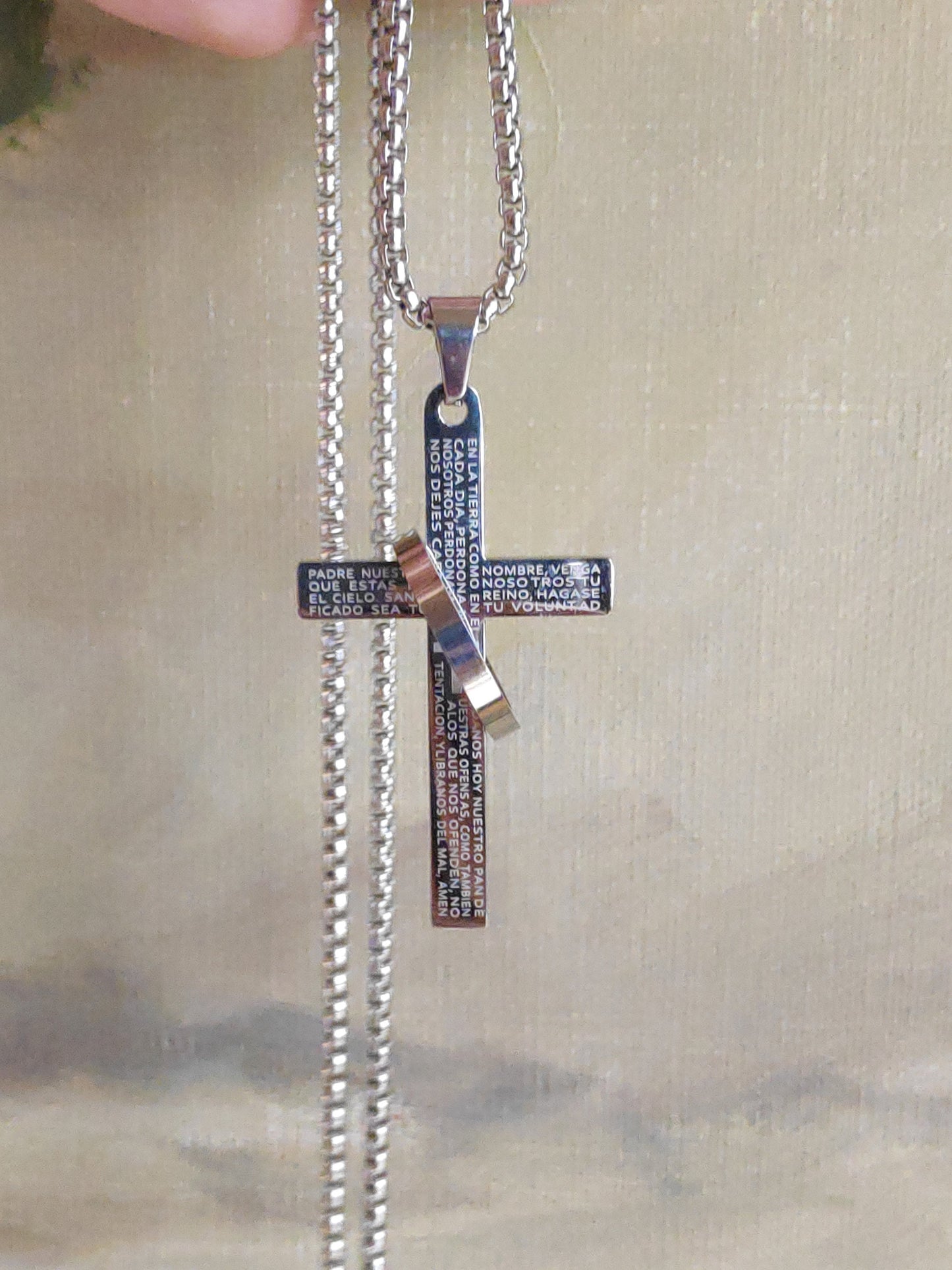 Christian Cross with circle Pendant Necklace men  silver colour stainless steel Religious pendant casual believer gift men accessories